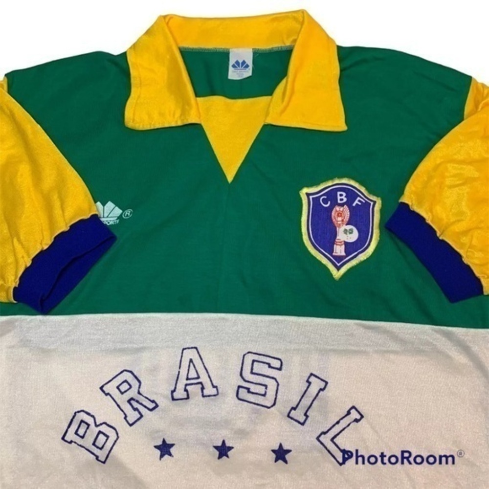 Vintage 80s CBF Brasil Brazil #10 Dias Sports Soccer Jersey Size GG/Large